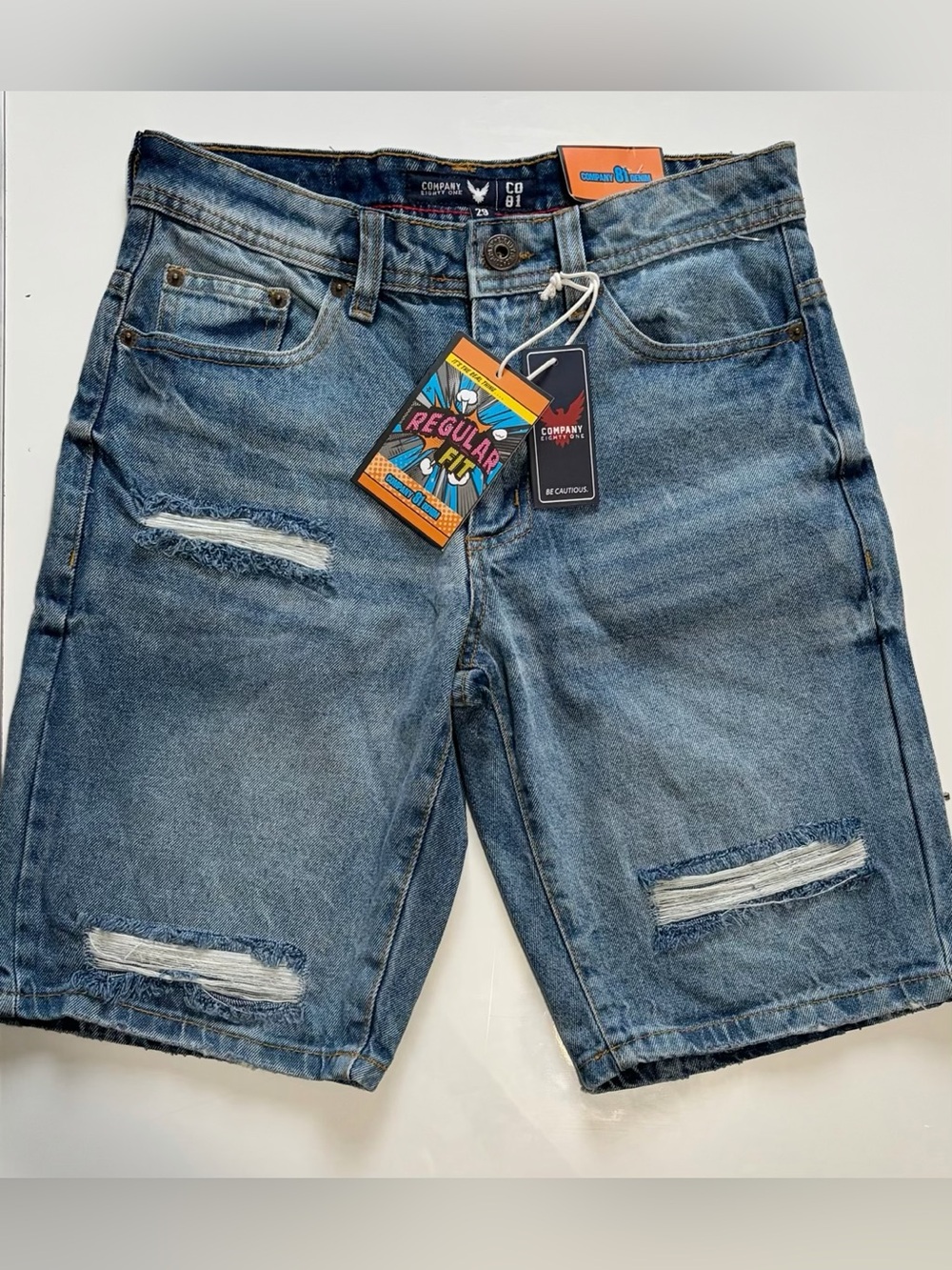 Regular Fit Distressed Denim Jean Shorts - Blue